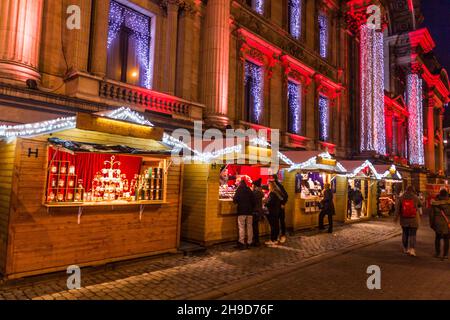 BRUSSELS, BELGIUM - DECEMBER 17, 2018: Christmas market around the Brussels Stock Exchange. Stock Photo