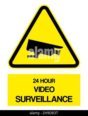 Security camera warning sign. Vector sticker design for 24 hour video surveillance CCTV warning. Stock Vector
