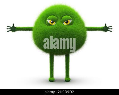 Green furry monster, isolated on white background, 3D rendering Stock Photo