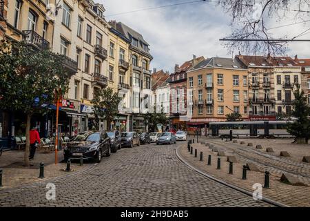 BRUSSELS, BELGIUM - DECEMBER 18, 2018: Parvis de la Trinite street in Saint-Gilles municipality in Brussels, capital of Belgium Stock Photo