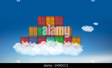 DevOps concept - stack of containers on the cloud Stock Photo