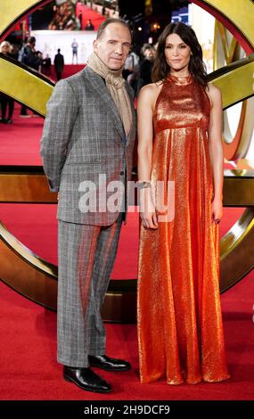 Ralph Fiennes and Gemma Arterton attending the world premiere of the film, The King's Man at Cineworld Leicester Square, London. Picture date: Monday December 6, 2021. Stock Photo