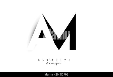 Letters AM Logo with black and white negative space design. Letters A and M with geometric typography. Creative Vector Illustration with letters. Stock Vector