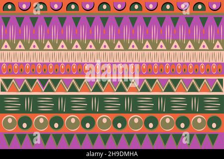 African print fabric, tribal ethnic ornament patchwork pattern. Handmade geometric elements ornament for your design, colorful Afro textile fashion Stock Vector