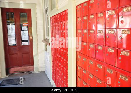 Old wooden post office and telegraph in Arrowtown. Arrowtown is a historic gold mining town in the Otago region of the South Island, New Zealand. Take Stock Photo