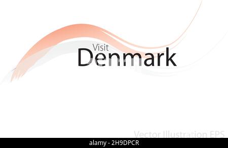 the slogan visit Denmark with curved waves in watercolor style which are in the colors of the national flag. Vector Illustration Stock Vector