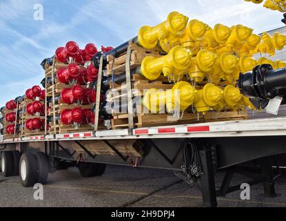 Dry barrel fire hydrants in transport. Stock Photo