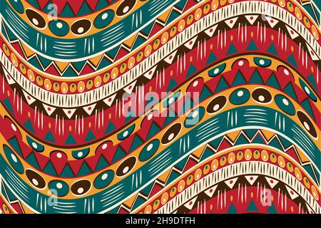 African print fabric, tribal ethnic ornament patchwork pattern. Handmade geometric elements ornament for your design, colorful Afro textile fashion Stock Vector