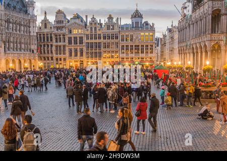 BRUSSELS, BELGIUM - NOV 3, 2018: People at the Grand Place (Grote Markt) in Brussels, capital of Belgium Stock Photo