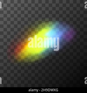 Bright rainbow light effect. Light streak overlay of lens flare on transparent Stock Vector