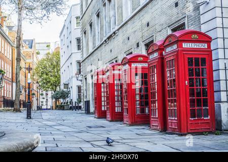 red telephone boxes in London Stock Photo