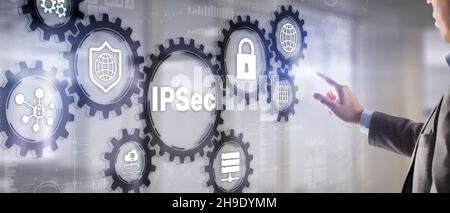 IP Security. Data Protection Protocols. IPSec. Internet and Protection Network concept. Stock Photo