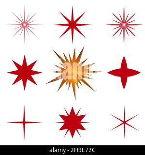 Star icon on white background. Set of bright stars for Christmas. Vector illustration. Stock Vector