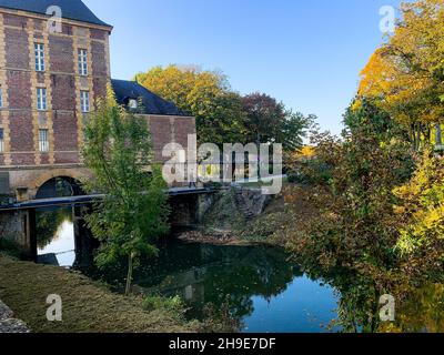 Rimbaud museum and the Meuse river banks, Charleville-Mézières, Ardennes, Grand-Est Region, North-Eastern France Stock Photo
