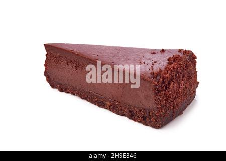 Slice of chocolate cheesecake on white Stock Photo