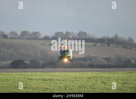 ZH814 British army (Army Air Corps AAC) 1971 helicopter Bell 212 B-BGMH conducting pilot training Salisbury Plain UK Stock Photo