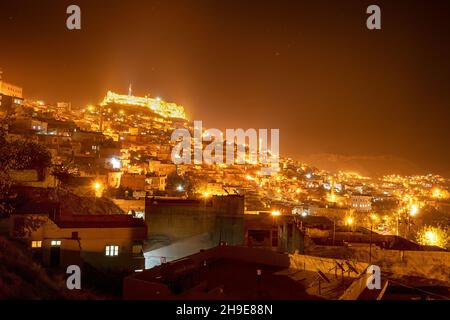 View of streets and houses in old Mardin city center at night Stock Photo