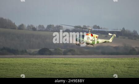 ZH814 British army (Army Air Corps AAC) 1971 helicopter Bell 212 B-BGMH conducting pilot training Salisbury Plain UK Stock Photo