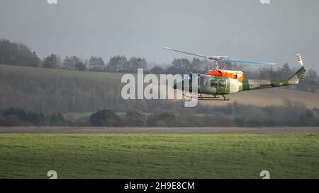 ZH814 British army (Army Air Corps AAC) 1971 helicopter Bell 212 B-BGMH conducting pilot training Salisbury Plain UK Stock Photo