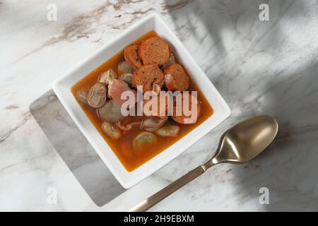 Fabada asturiana Spanish bean and sausage stew Stock Photo