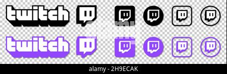 Vinnytsia, Ukraine - December 6, 2021: Twitch vector icon collection. Brand logo in black and purple colors. Editorial vector illustration isolated on Stock Vector