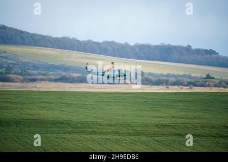 ZH814 British army (Army Air Corps AAC) 1971 helicopter Bell 212 B-BGMH conducting pilot training Salisbury Plain UK Stock Photo