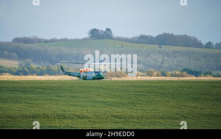 ZH814 British army (Army Air Corps AAC) 1971 helicopter Bell 212 B-BGMH conducting pilot training Salisbury Plain UK Stock Photo