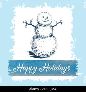 Happy Holidays Snowman Hand Drawn Sketch Vector Illustration. Stock Vector