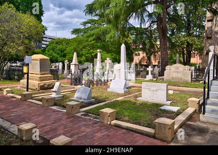COLUMBIA, UNITED STATES - May 04, 2021: An old cemetery on the territory of the Trinity Episcopal Cathedral in Columbia, South Carolina, USA Stock Photo