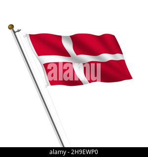 Denmark Flagpole 3d illustration on white with clipping path Stock Photo