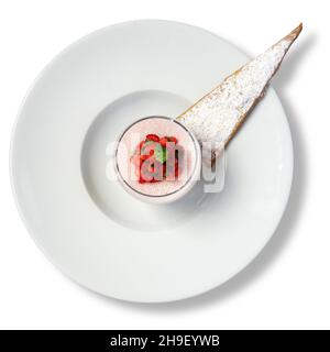 Strawberry mouse on a plate with sugar wafer Stock Photo