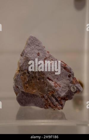 Tourmaline in lepidolite portrait view of purple rock collection. Stock Photo