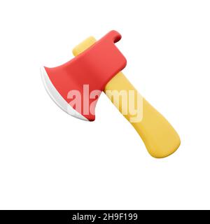 Axe 3D illustration. 3D rendering icon of axe.Wooden axe icon isolated on white background. 3d rendering axe icon. Stock Photo