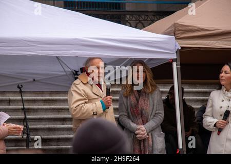 Vancouver, Canada - November 20,2021: The rally against the BC Vaccine Card in front of Vancouver Art Gallery Stock Photo