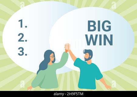 Conceptual display Big Win. Concept meaning having won an important prize Money won by success in a game Happy Colleagues Illustration Giving High Stock Photo