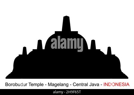 Silhouette Borobudur Temple, Indonesia Historical Building Stock Vector