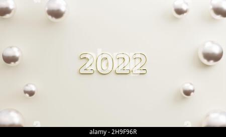 happy new year 2022 gold text with elegant background with realistic balloons gold. copy space gold background. 3d illustration rendering