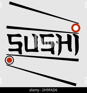 abstract minimal lettering asian food logo with chopsticks and sushi 1 Stock Vector