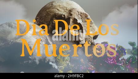 Composite image of dia de los muertos text against spooky background Stock Photo