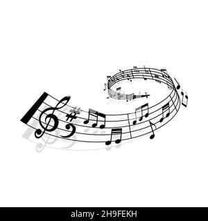 Music wave of notes stave icon for concert or symphonic orchestra, vector. Classic music or philharmonic concert melody notes wave with clef, treble a Stock Vector