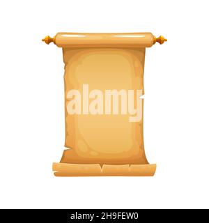 Parchment manuscript on wood rods isolated ragged old paper. Vector antique scroll, vintage letter, certificate, history document. Blank ancient papyr Stock Vector