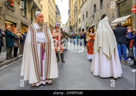 Florence, Italy - January 6, 2013: Epiphany, the feast of Christian holidays and churches celebrate with a grand parade in magnificent costumes. Stock Photo