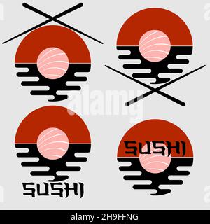 abstract minimal asian food logo with chopsticks and sushi 1 Stock Vector