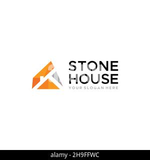 flat STONE HOUSE apartment building logo design Stock Vector