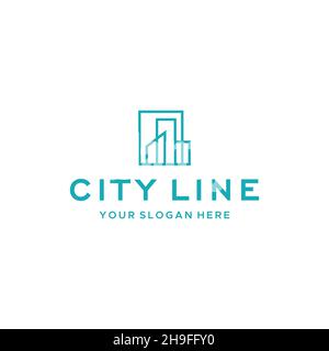 flat CITY LINE building apartment logo design Stock Vector