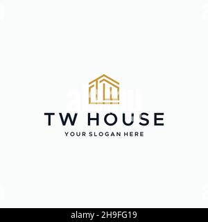 minimalist TW HOME building apartment logo design Stock Vector