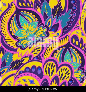 Funky colorful seamless psychedelic pattern for design and decoration. Stock Vector