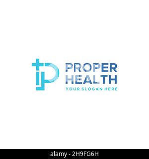Modern flat initial P PROPER HEALTH logo design Stock Vector