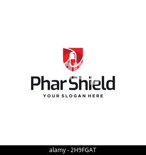 minimalist Phar Shield capsule pill logo design Stock Vector
