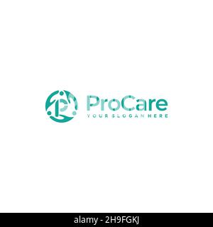 flat letter mark initial P Pro Care logo design Stock Vector